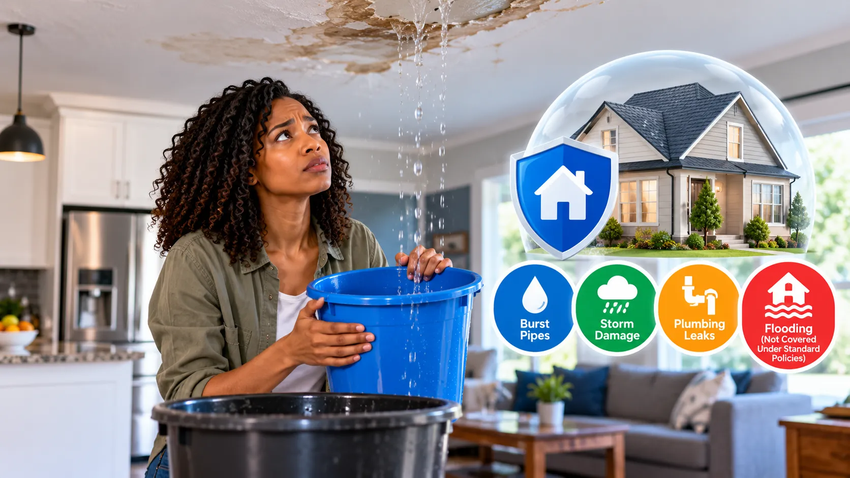 Homeowner reviewing water damage and homeowners insurance information after discovering water in a home.