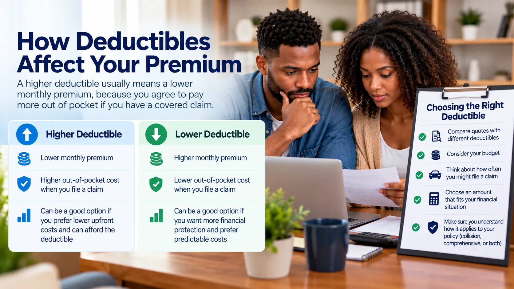 Illustration showing how a car insurance deductible reduces the amount an insurer may pay toward a covered repair.