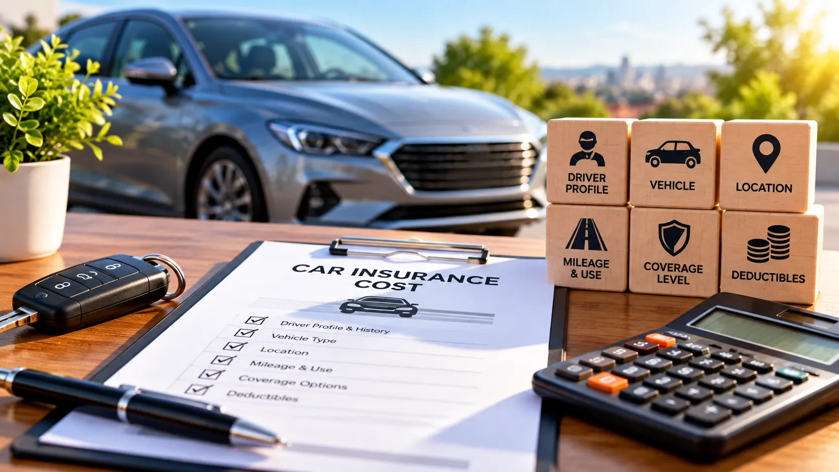 Car insurance cost worksheet with a vehicle, calculator and factors that can affect an auto insurance premium.