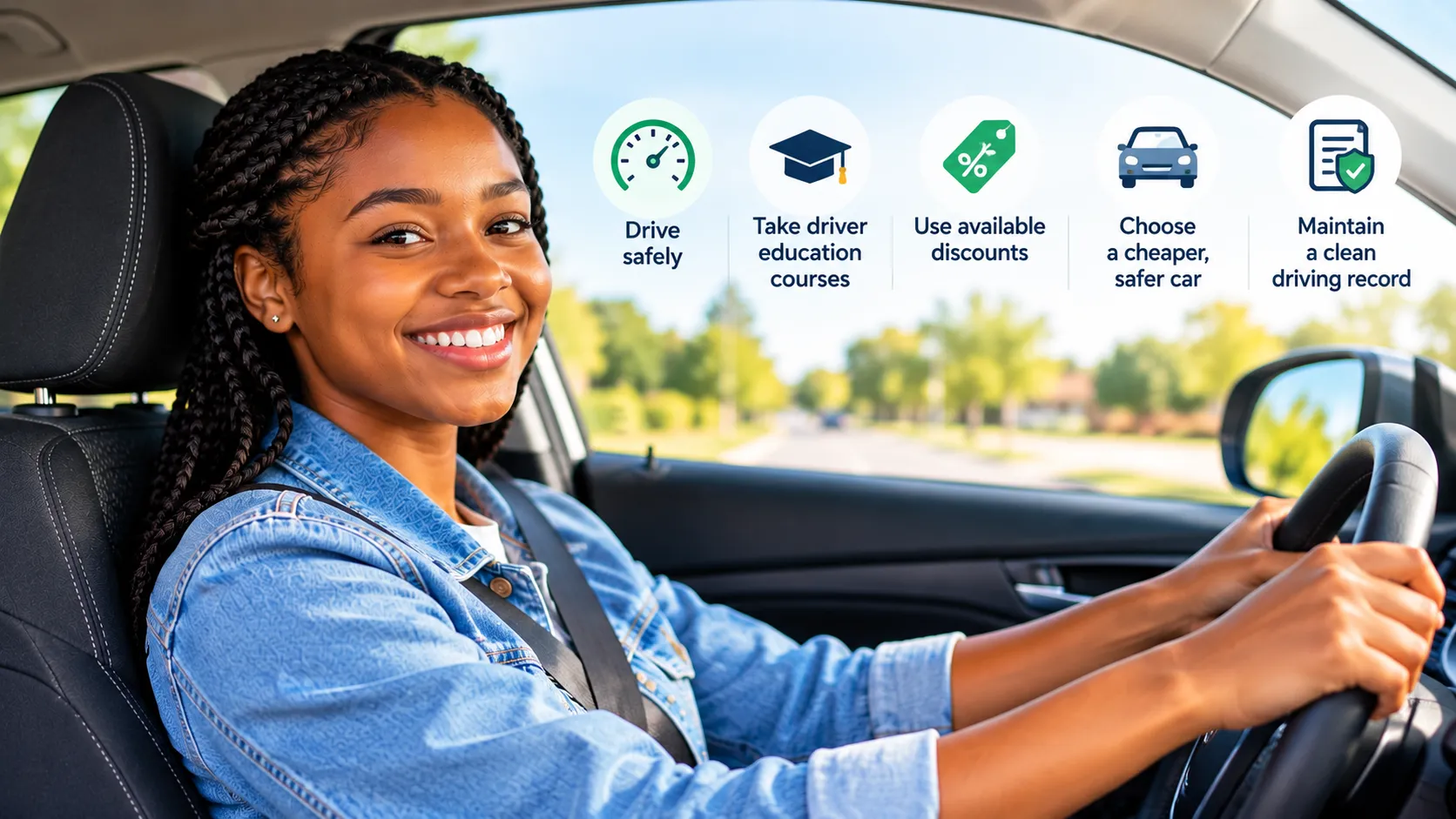New driver practicing safe driving habits to help build a clean driving record over time