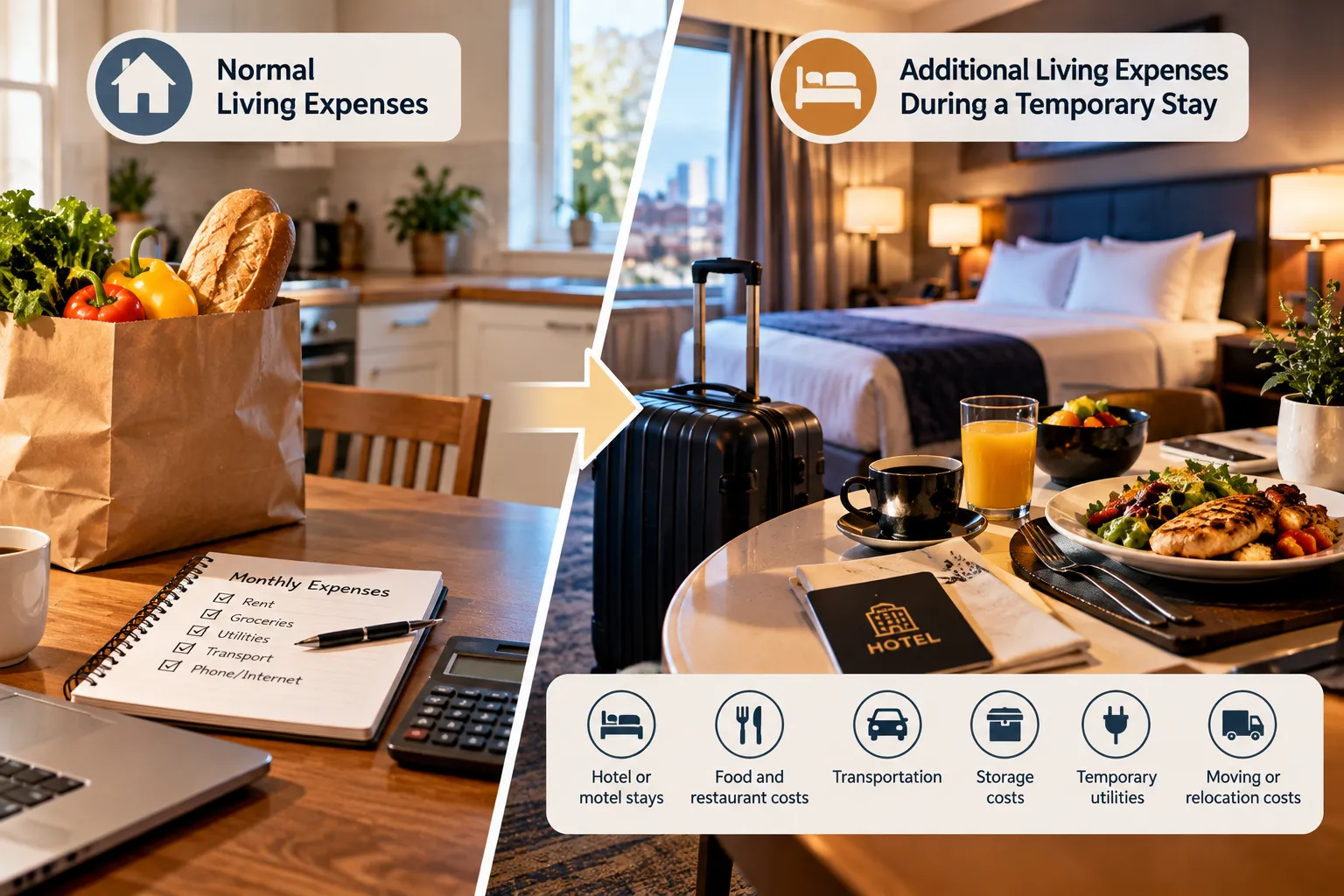 Comparison of normal living expenses and additional expenses during temporary displacement